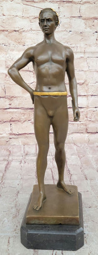 Muscular Roman Man Male Figure Bronze Sculpture w/ Gold Patina