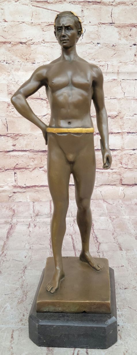 Muscular Roman Man Male Figure Bronze Sculpture w/ Gold Patina