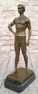 Muscular Roman Man Male Figure Bronze Sculpture w/ Gold Patina