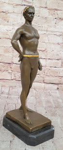 Muscular Roman Man Male Figure Bronze Sculpture w/ Gold Patina