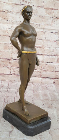Muscular Roman Man Male Figure Bronze Sculpture w/ Gold Patina