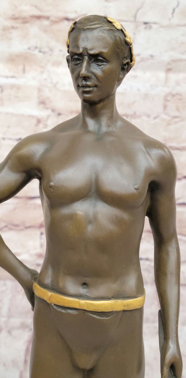 Muscular Roman Man Male Figure Bronze Sculpture w/ Gold Patina
