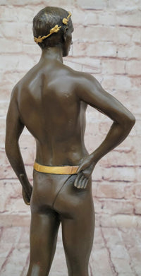 Muscular Roman Man Male Figure Bronze Sculpture w/ Gold Patina