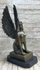 Signed Aldo Vitaleh Nude Sphinx Bronze Sculpture Marble Base