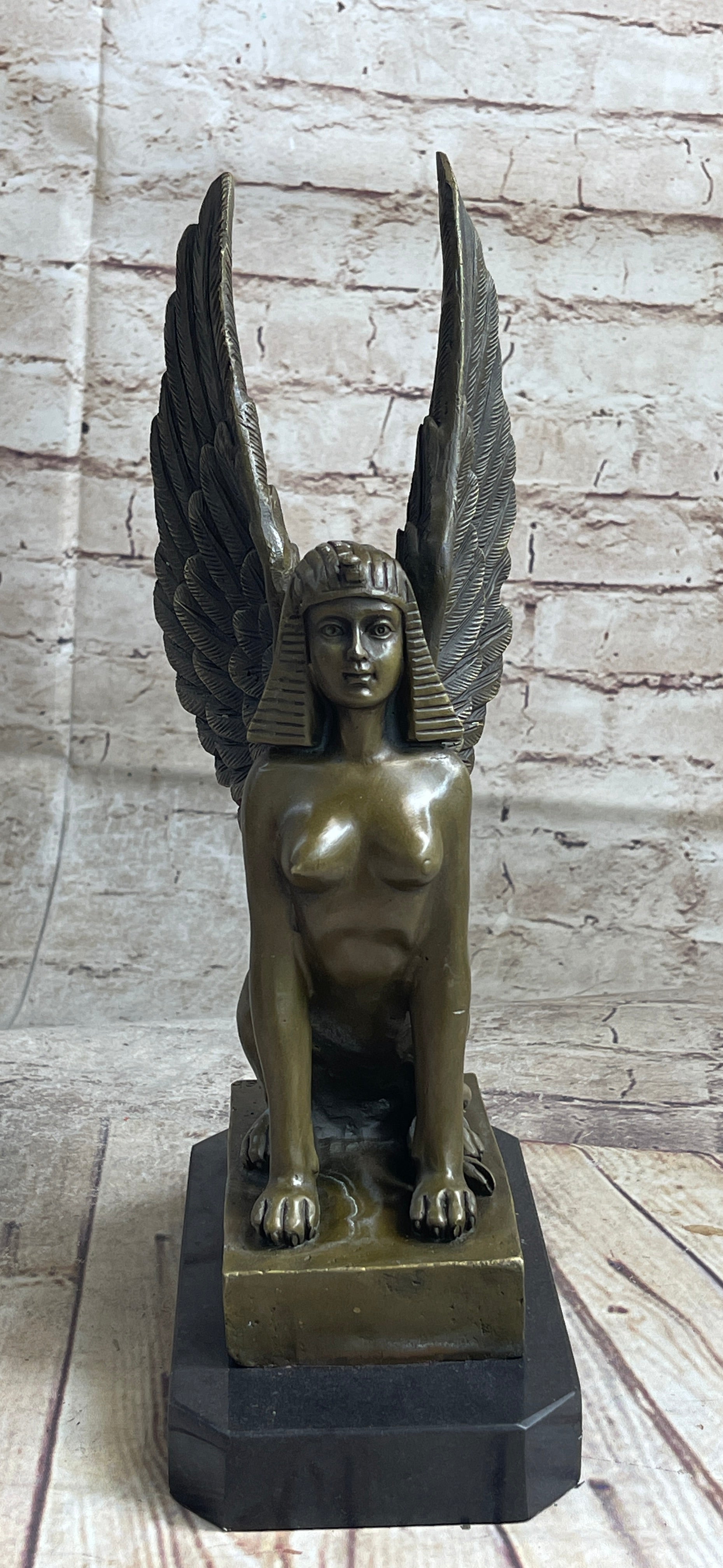 Signed Aldo Vitaleh Nude Sphinx Bronze Sculpture Marble Base
