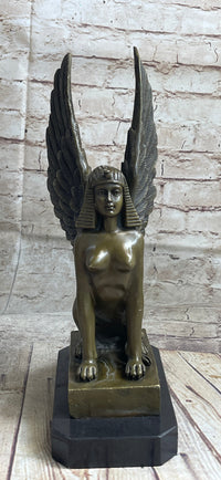 Signed Aldo Vitaleh Nude Sphinx Bronze Sculpture Marble Base