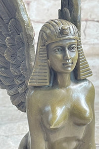 Signed Aldo Vitaleh Nude Sphinx Bronze Sculpture Marble Base