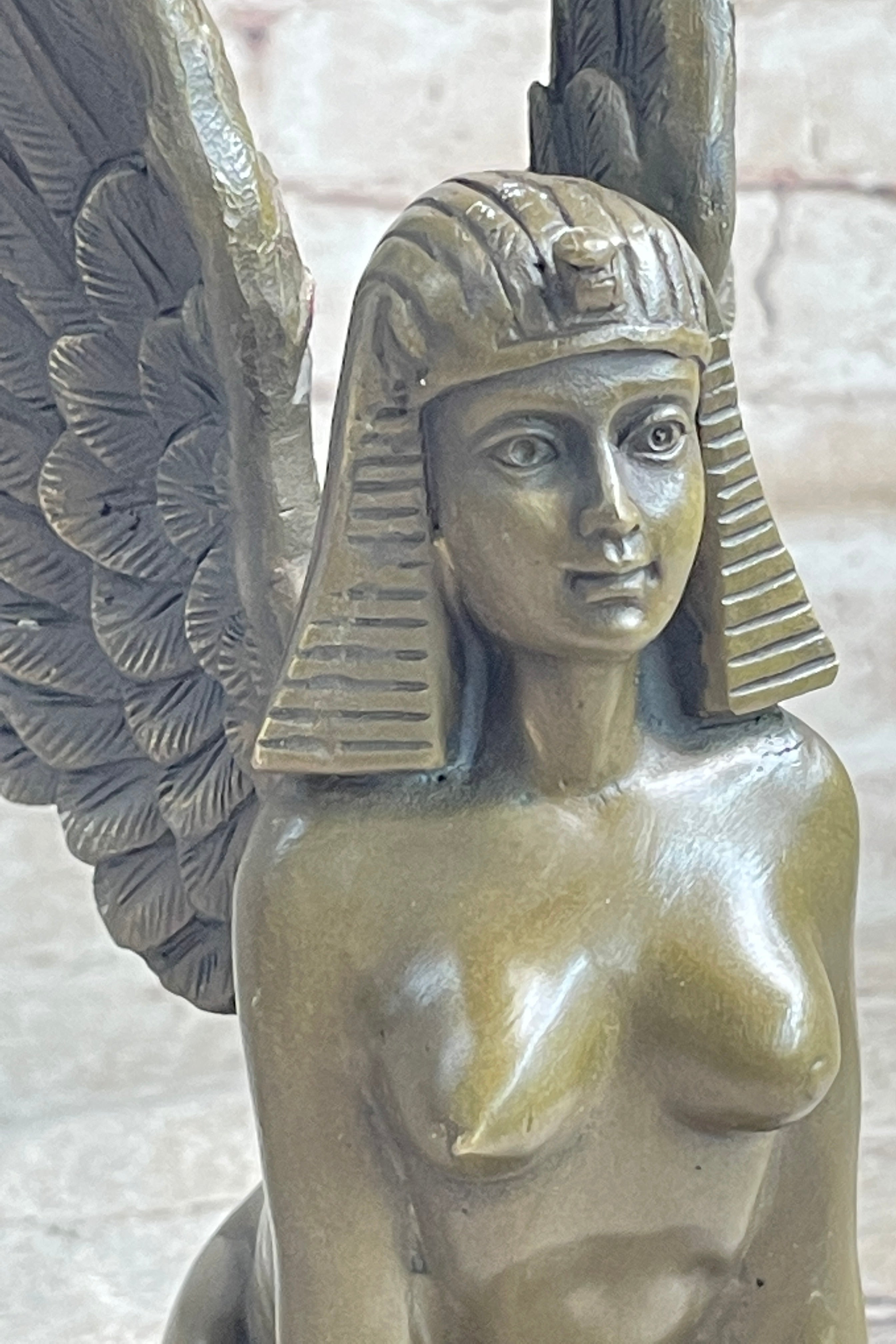 Signed Aldo Vitaleh Nude Sphinx Bronze Sculpture Marble Base