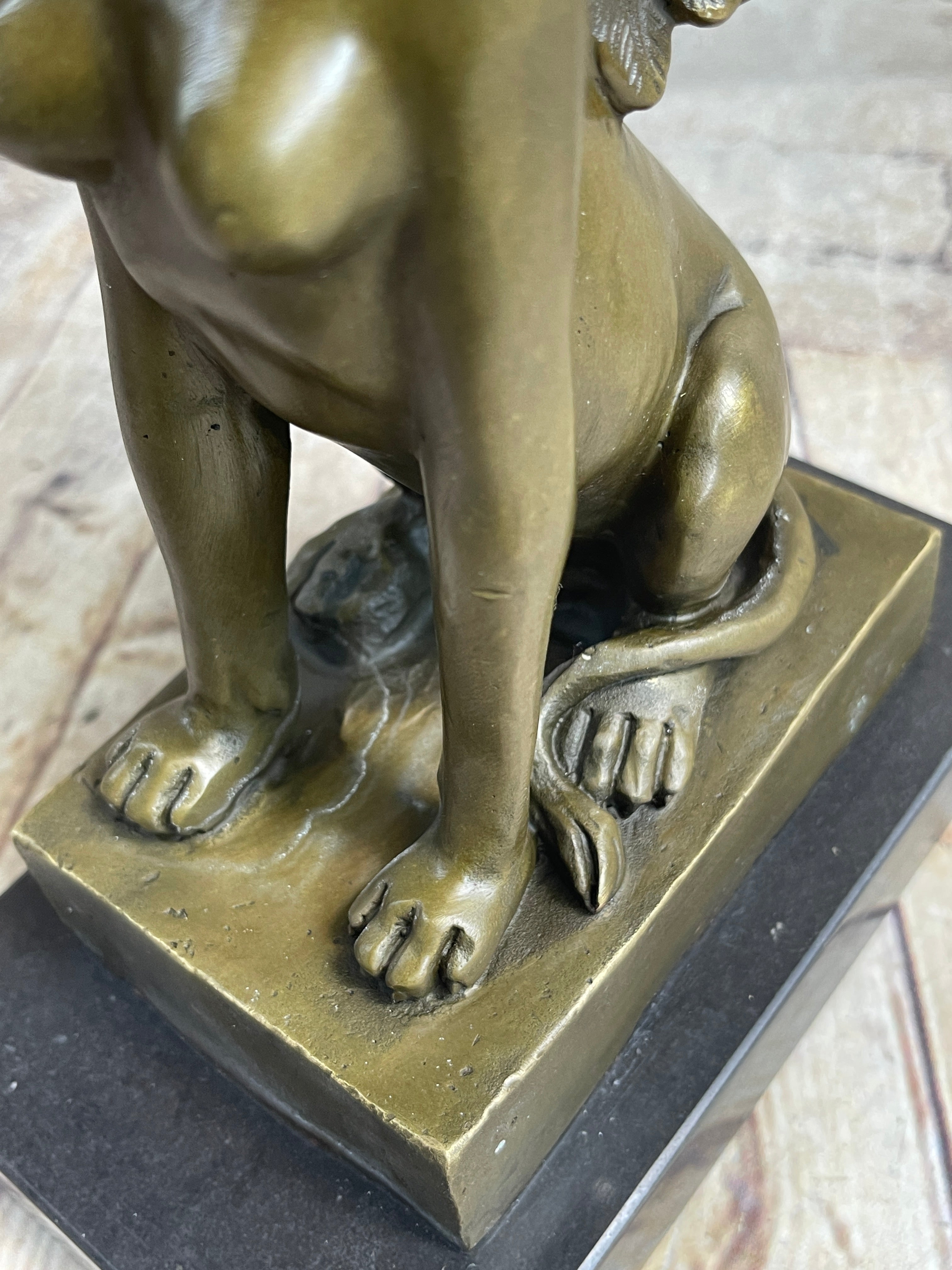 Signed Aldo Vitaleh Nude Sphinx Bronze Sculpture Marble Base