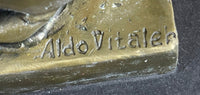 Signed Aldo Vitaleh Nude Sphinx Bronze Sculpture Marble Base