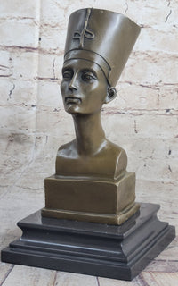 Egyptian Queen Nefertiti Bronze Bust on Marble Base 10"X 5"