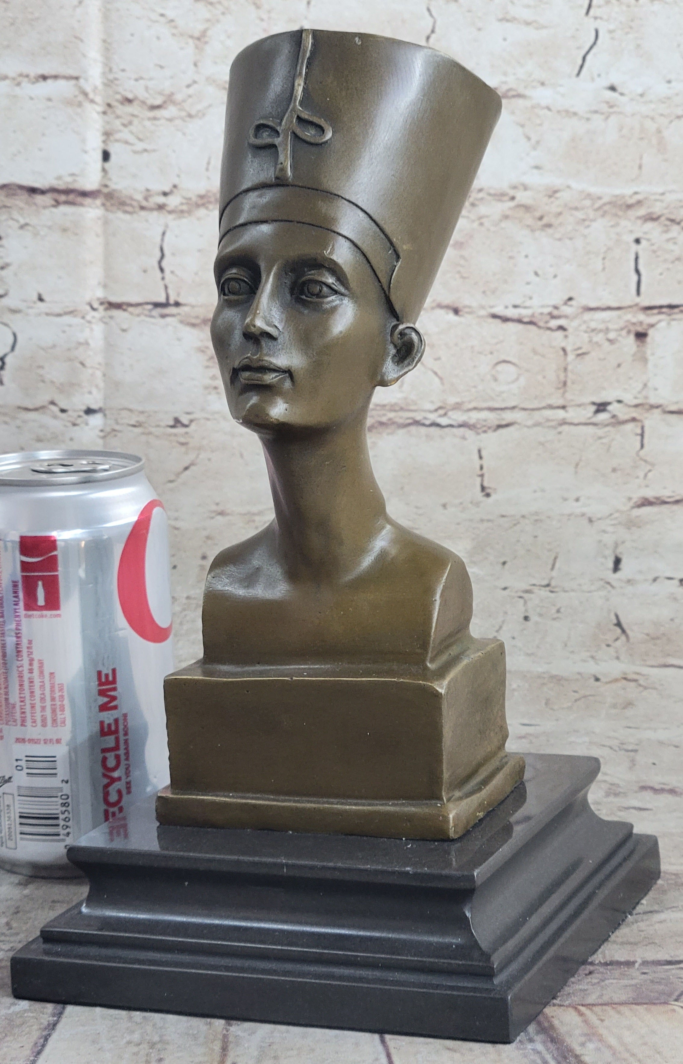 Egyptian Queen Nefertiti Bronze Bust on Marble Base 10"X 5"