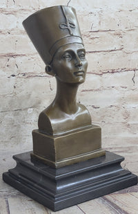 Egyptian Queen Nefertiti Bronze Bust on Marble Base 10"X 5"