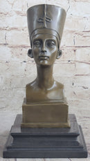 Egyptian Queen Nefertiti Bronze Bust on Marble Base 10"X 5"