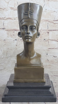 Egyptian Queen Nefertiti Bronze Bust on Marble Base 10"X 5"