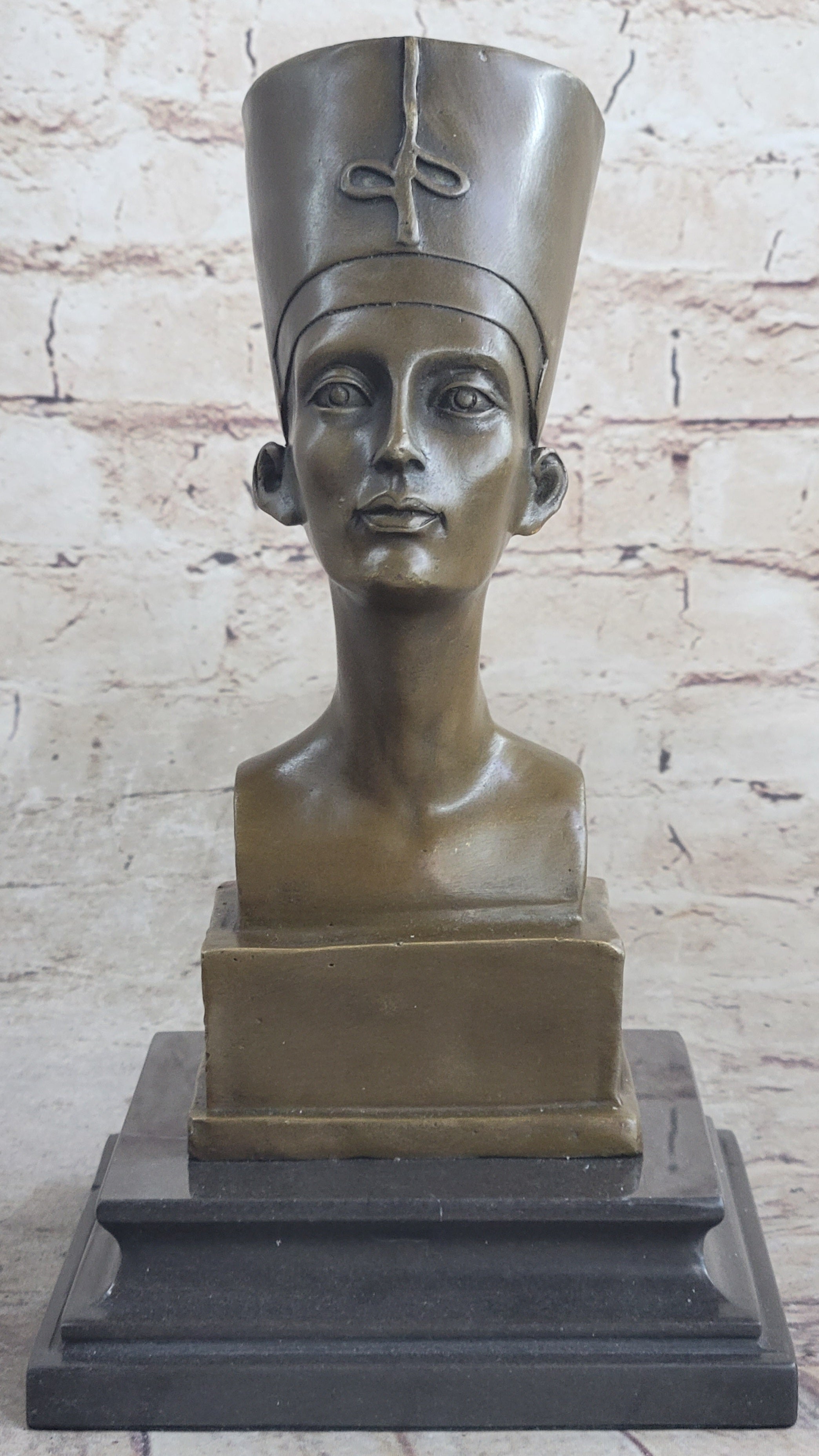 Egyptian Queen Nefertiti Bronze Bust on Marble Base 10"X 5"