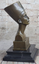 Egyptian Queen Nefertiti Bronze Bust on Marble Base 10"X 5"