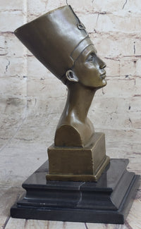 Egyptian Queen Nefertiti Bronze Bust on Marble Base 10"X 5"