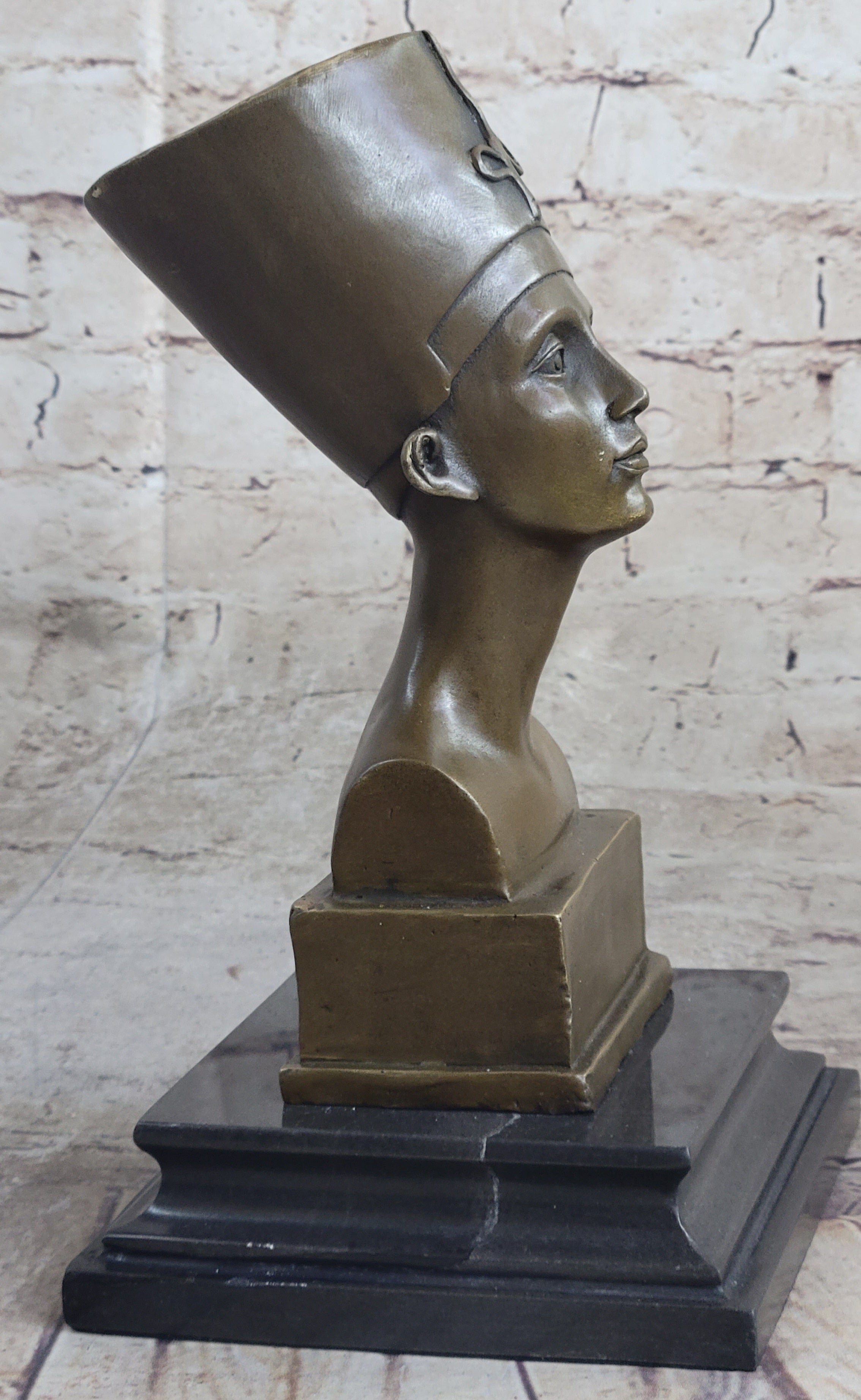 Egyptian Queen Nefertiti Bronze Bust on Marble Base 10"X 5"