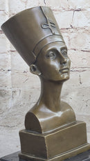 Egyptian Queen Nefertiti Bronze Bust on Marble Base 10"X 5"