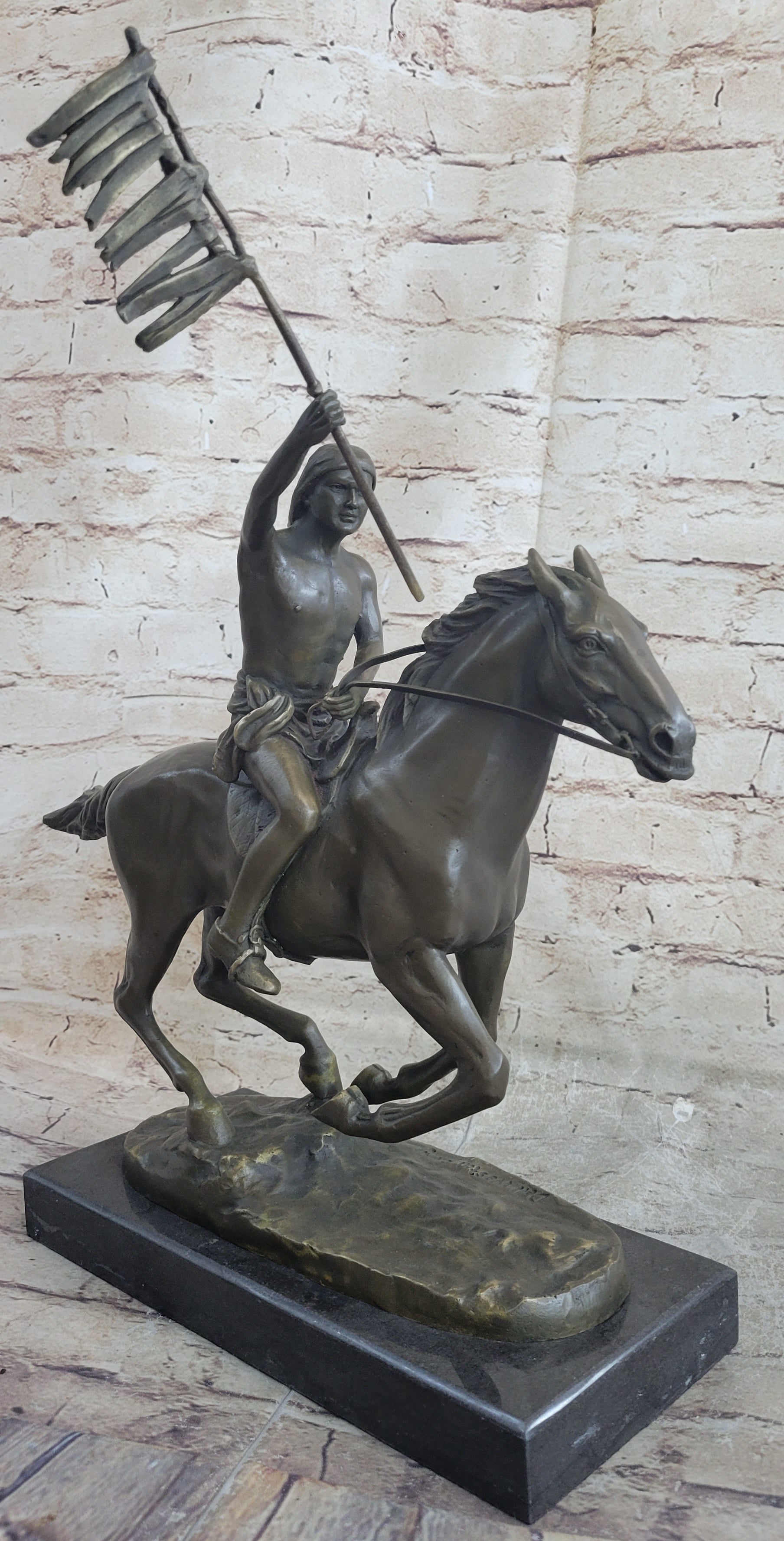Native American Indian Man W/ Horse Bronze Sculpture