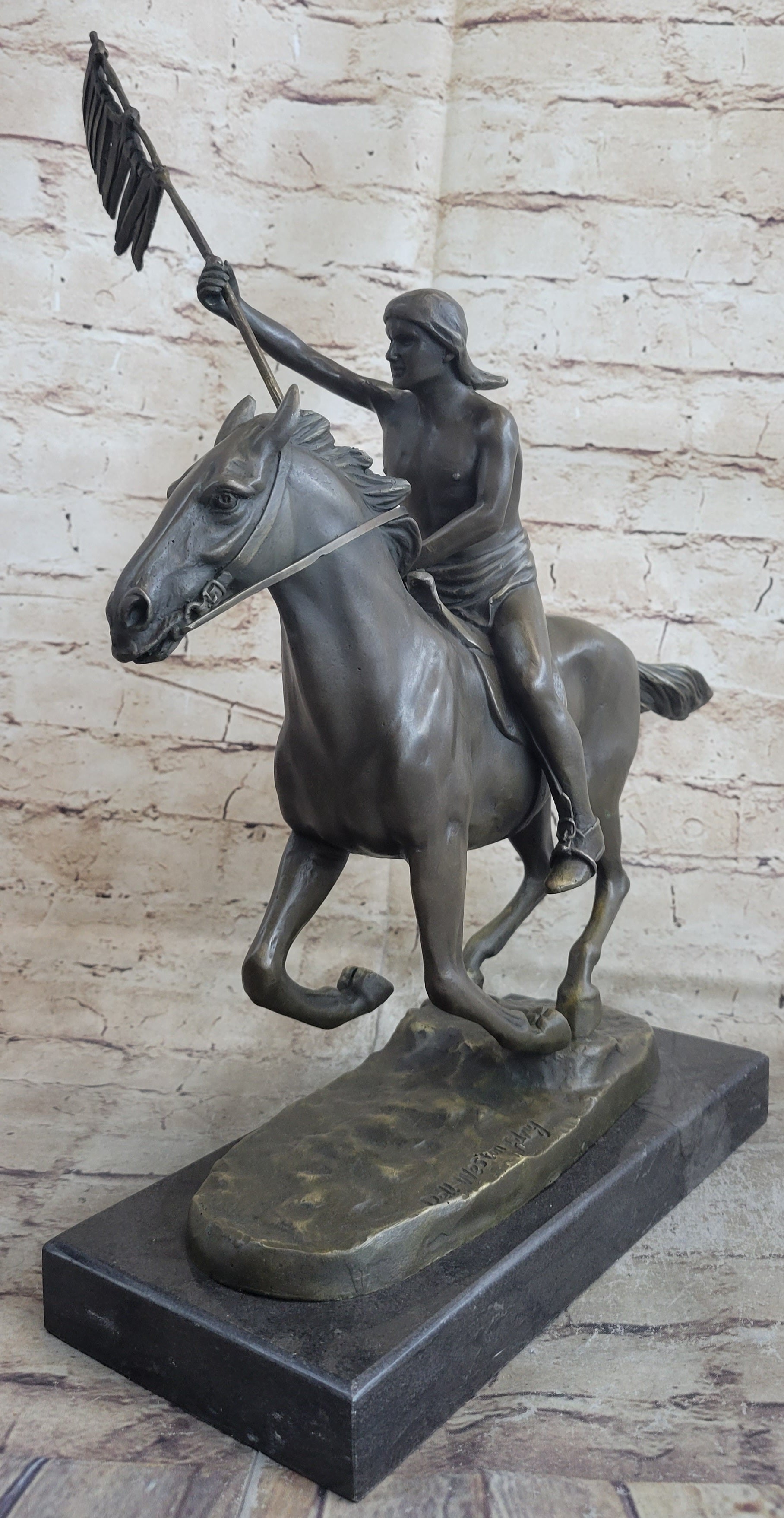 Native American Indian Man W/ Horse Bronze Sculpture