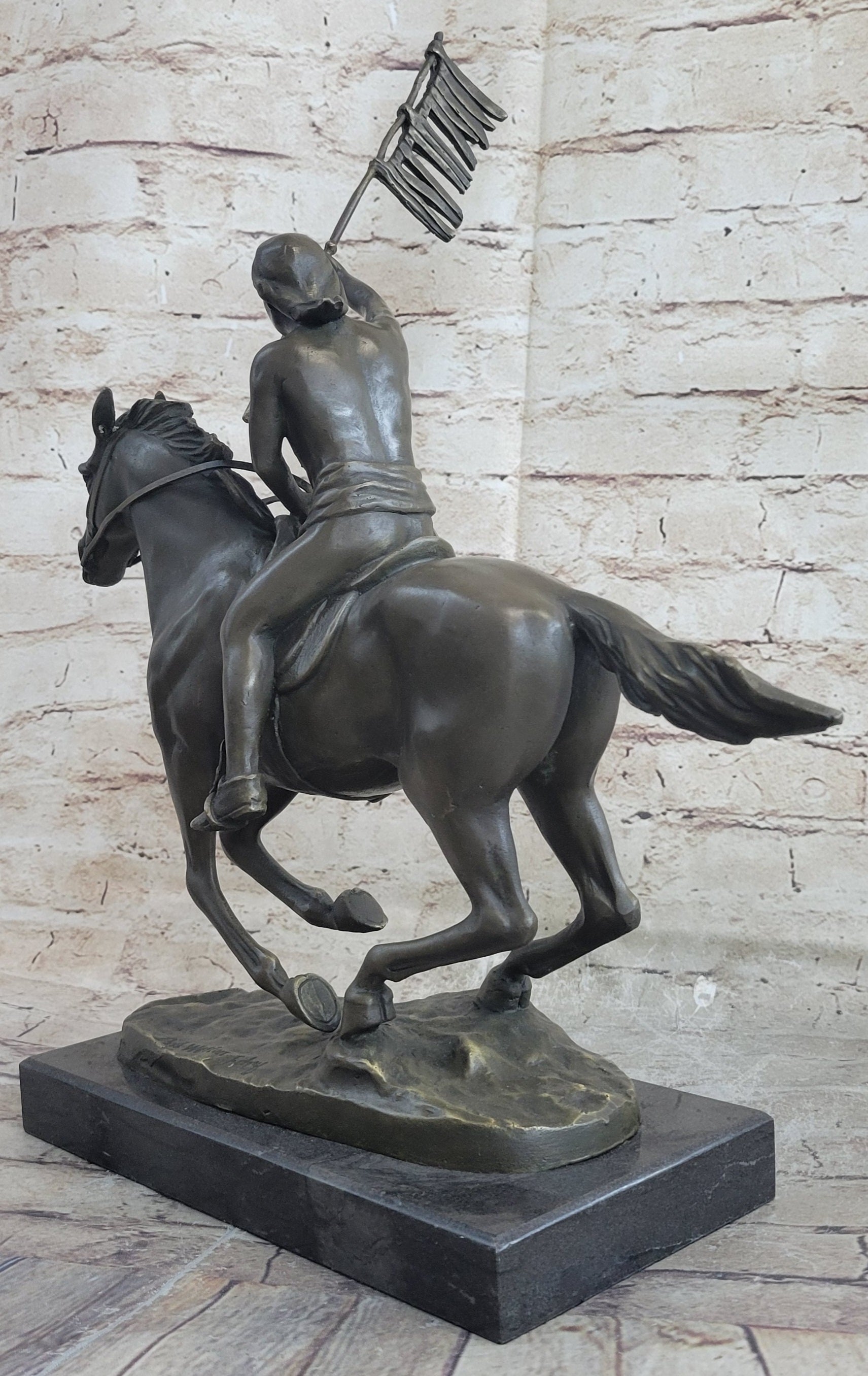 Native American Indian Man W/ Horse Bronze Sculpture