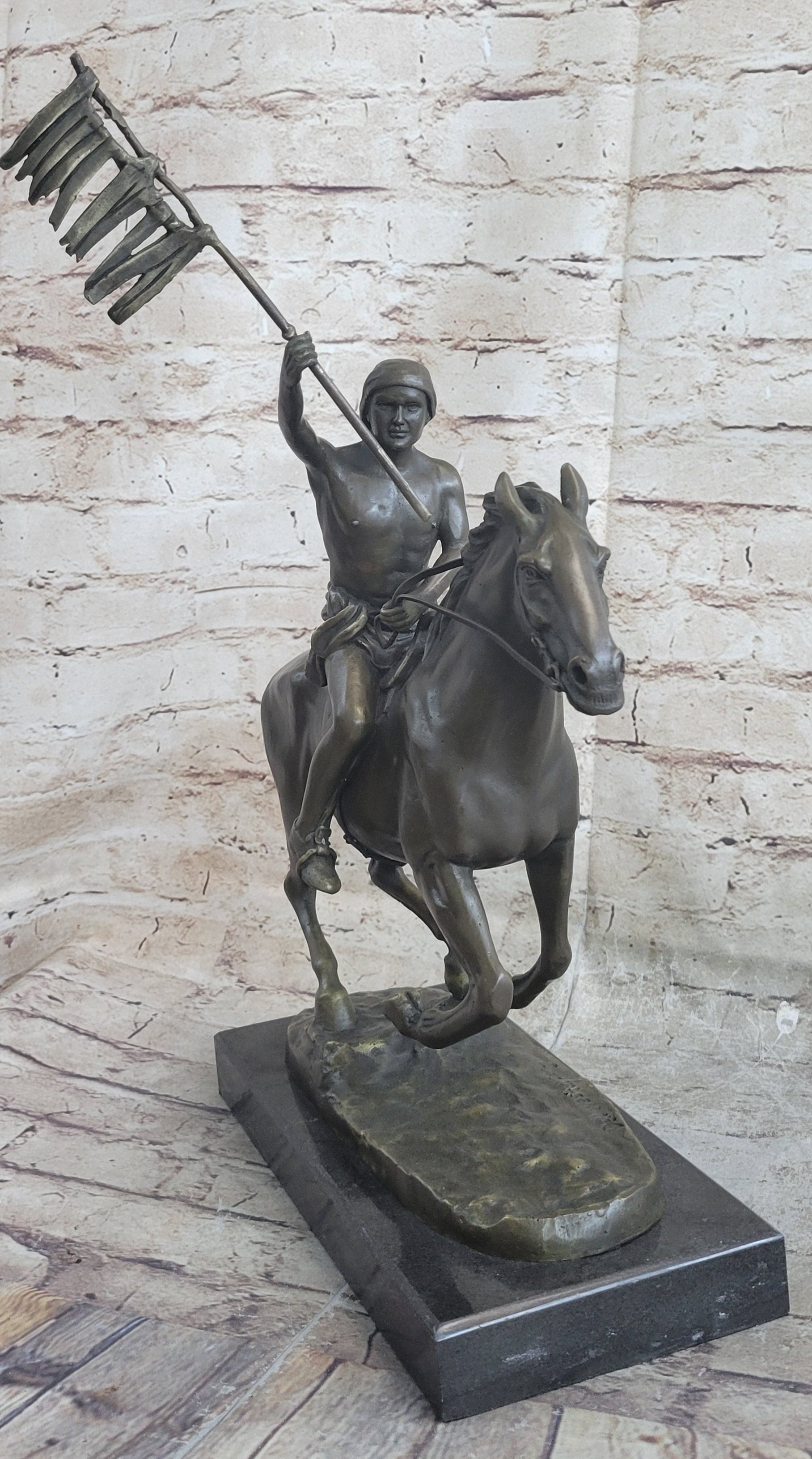 Native American Indian Man W/ Horse Bronze Sculpture
