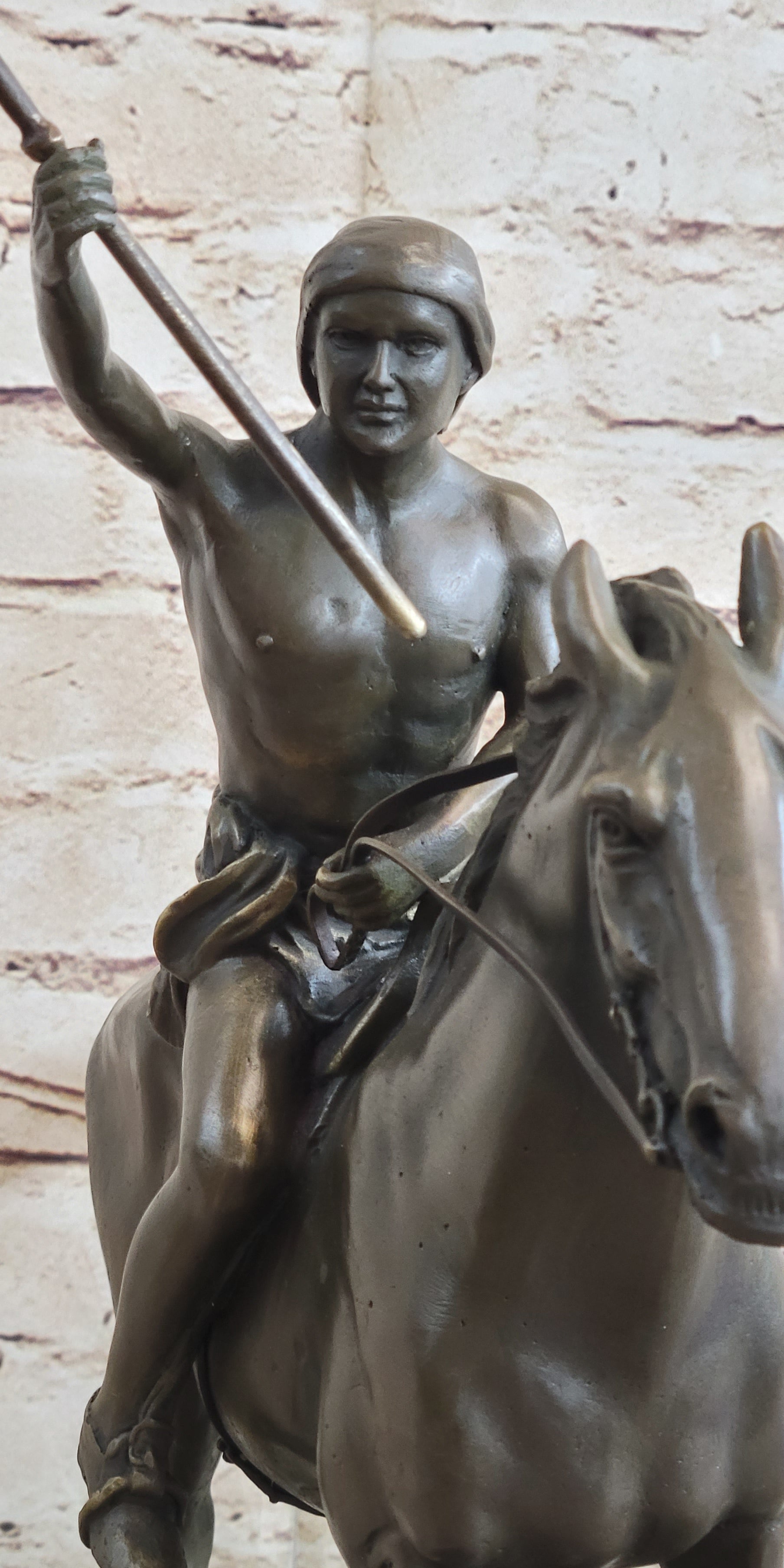 Native American Indian Man W/ Horse Bronze Sculpture