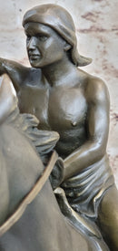 Native American Indian Man W/ Horse Bronze Sculpture