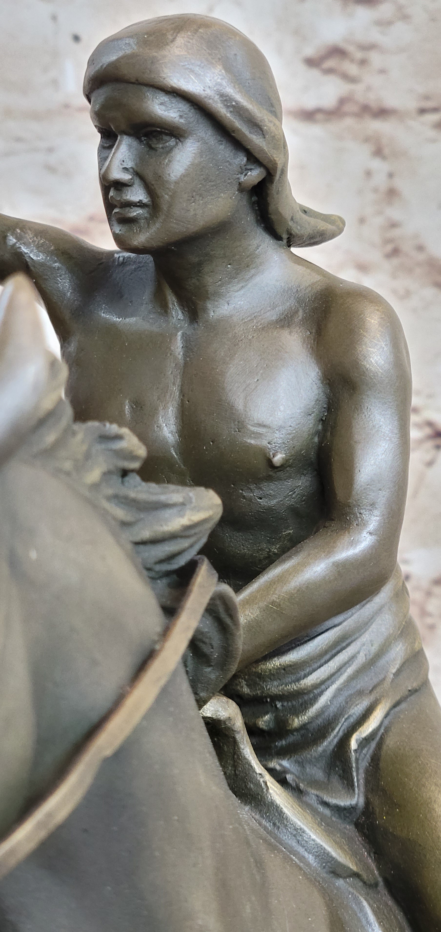 Native American Indian Man W/ Horse Bronze Sculpture