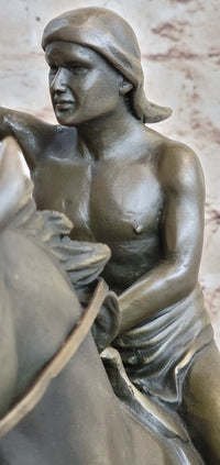 Native American Indian Man W/ Horse Bronze Sculpture