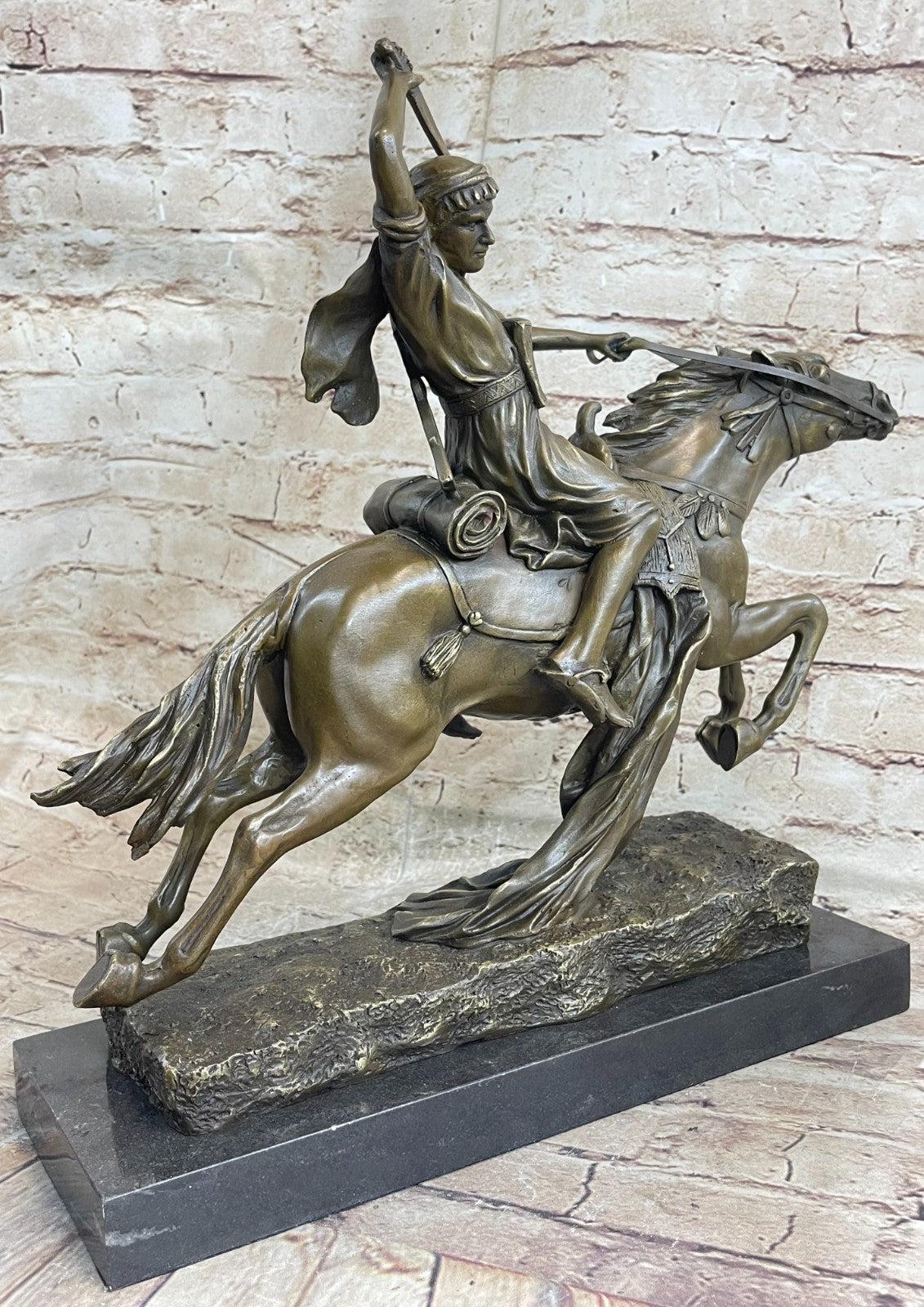 Arabian Arab Warrior on Horseback Bronze Sculpture
