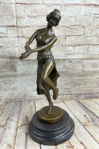 Hawaiian Hula Dancer Topless Girl Semi Nude Bronze Sculpture Statue Figure by Eichler