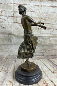Hawaiian Hula Dancer Topless Girl Semi Nude Bronze Sculpture Statue Figure by Eichler