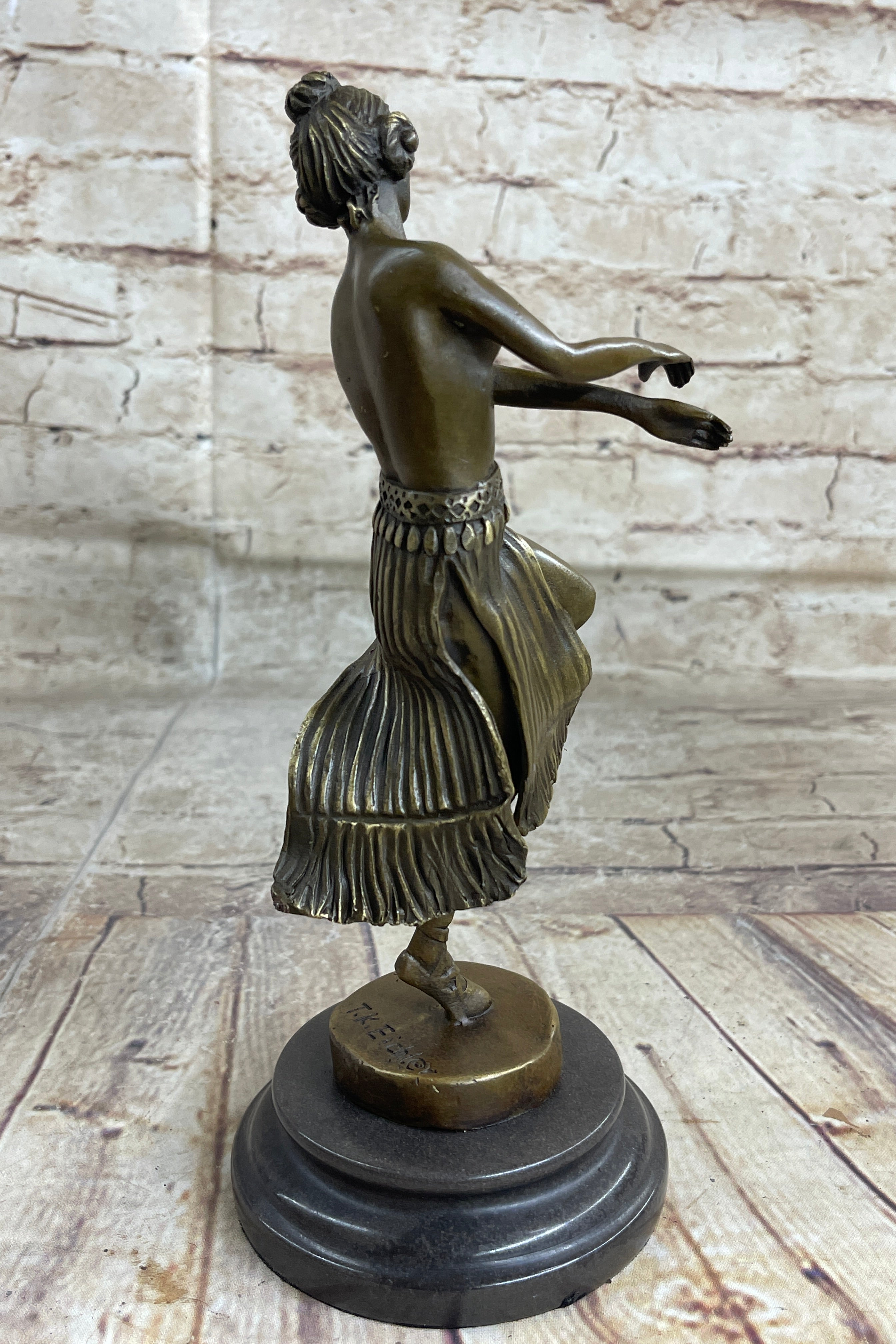 Hawaiian Hula Dancer Topless Girl Semi Nude Bronze Sculpture Statue Figure by Eichler