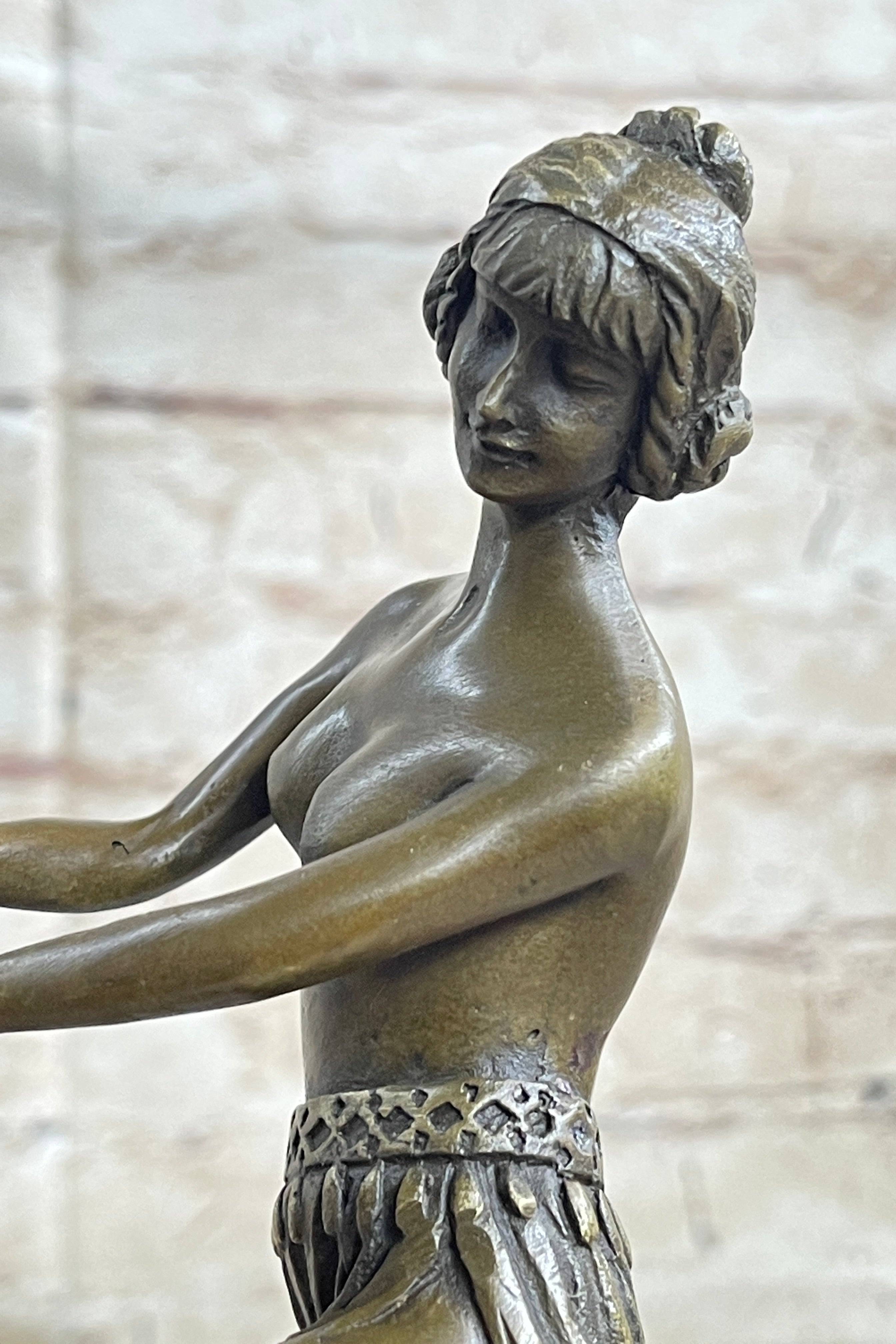Hawaiian Hula Dancer Topless Girl Semi Nude Bronze Sculpture Statue Figure by Eichler