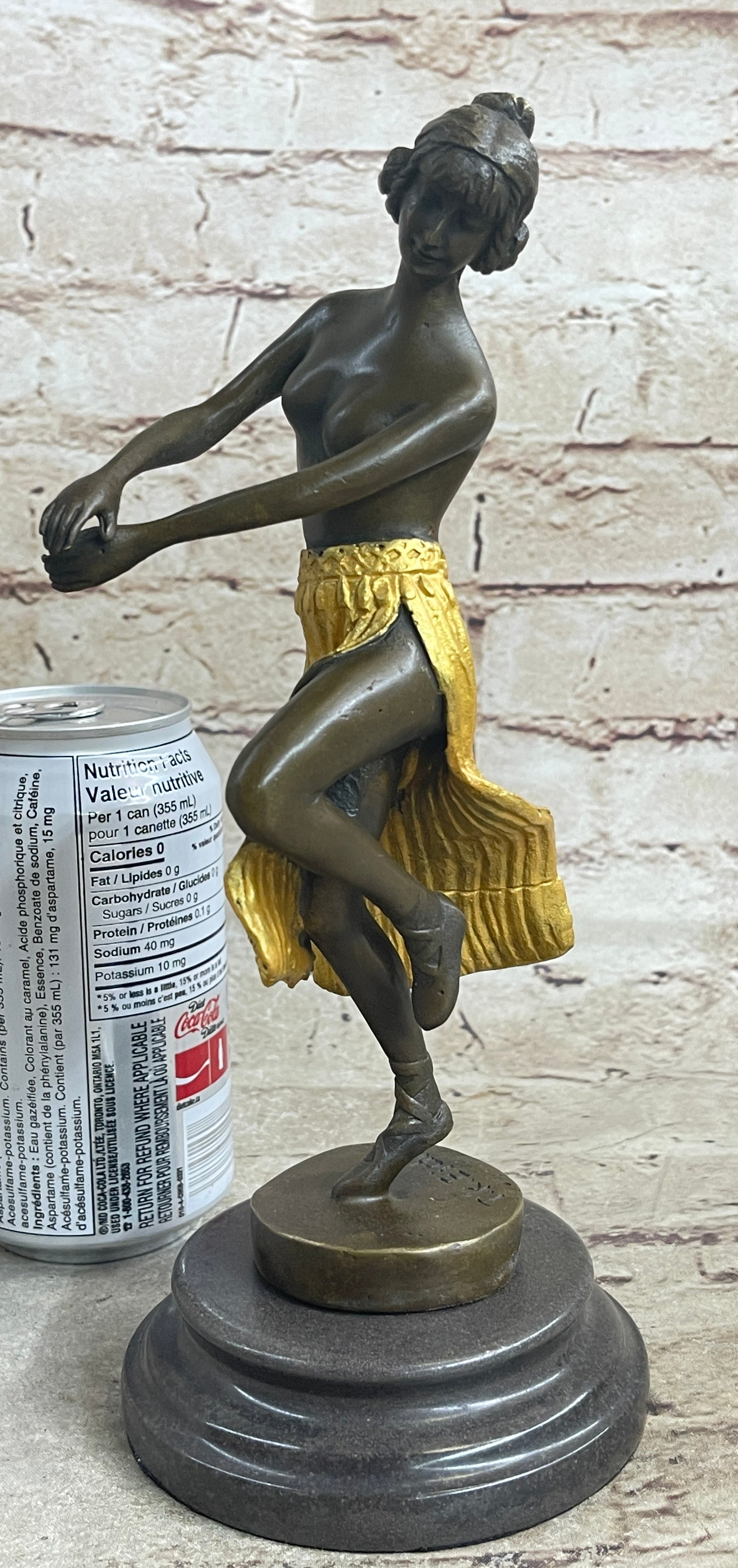 Semi Nude Female Hawaiian Dancer Girl Hula Skirt Bronze Statue Sculpture Figure Gold Patina