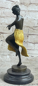 Semi Nude Female Hawaiian Dancer Girl Hula Skirt Bronze Statue Sculpture Figure Gold Patina