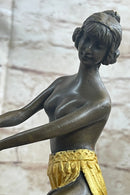 Semi Nude Female Hawaiian Dancer Girl Hula Skirt Bronze Statue Sculpture Figure Gold Patina