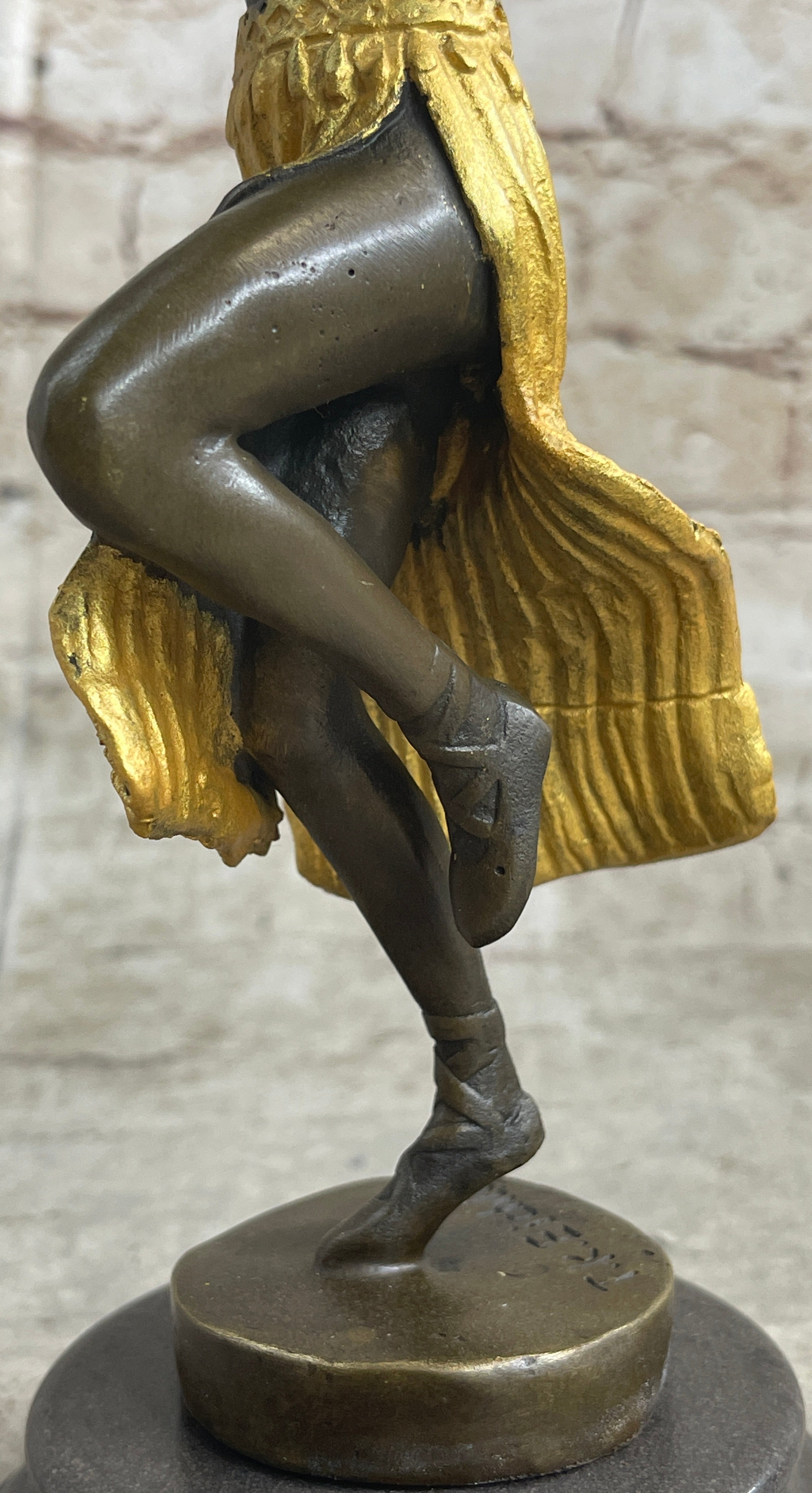 Semi Nude Female Hawaiian Dancer Girl Hula Skirt Bronze Statue Sculpture Figure Gold Patina