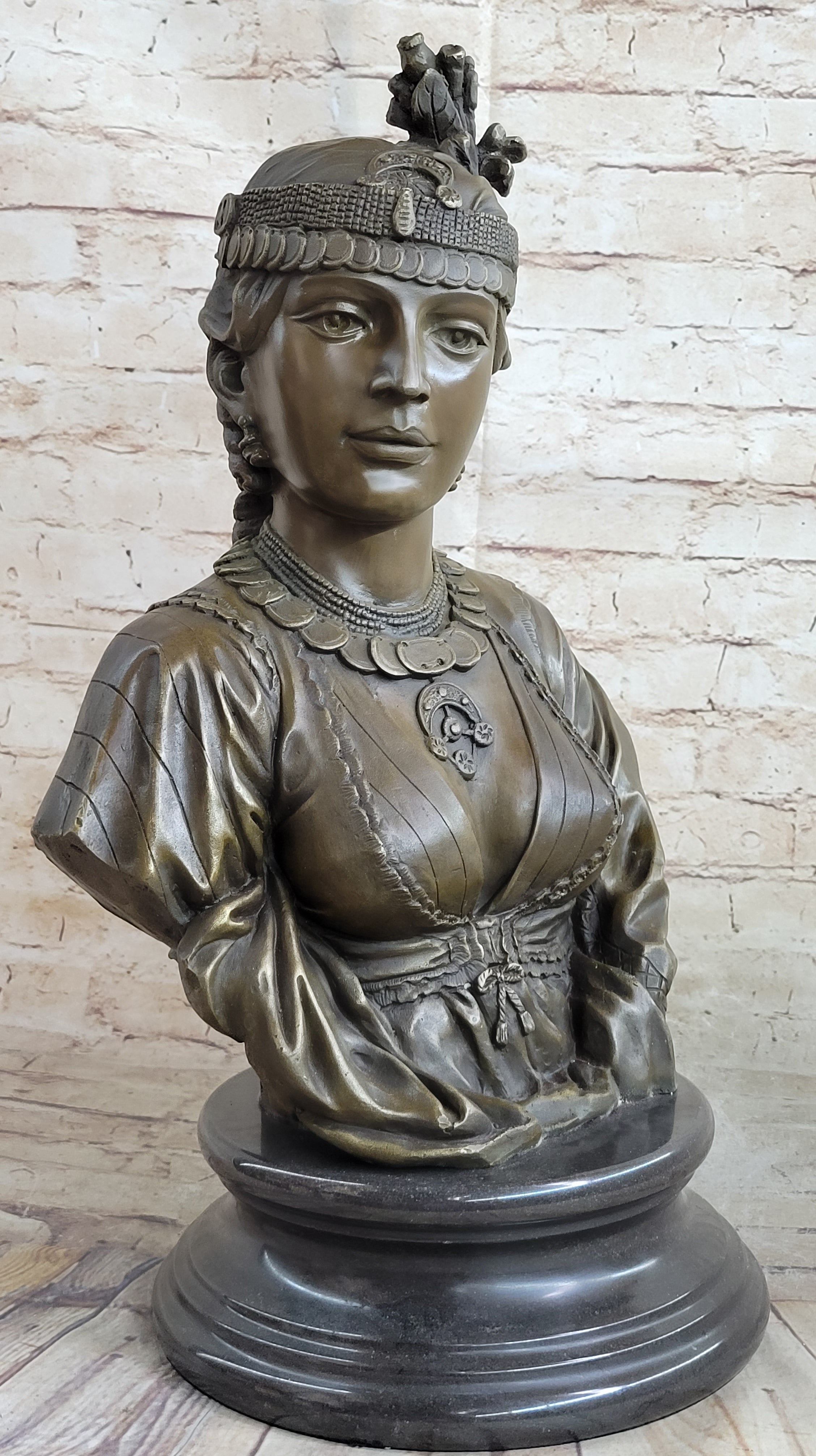 Native American Girl Bronze Bust by Villanis 19" x 11"