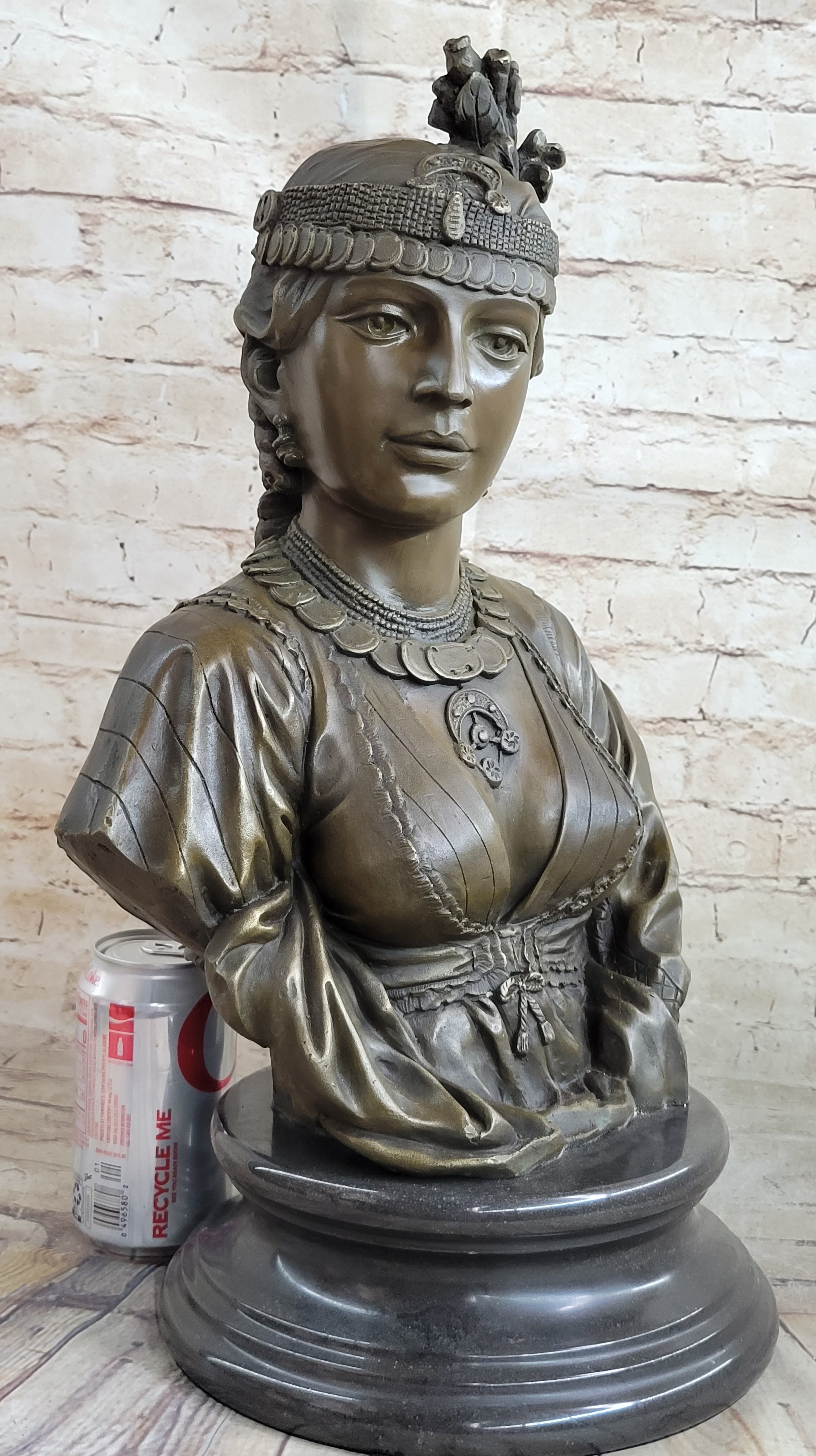 Native American Girl Bronze Bust by Villanis 19" x 11"