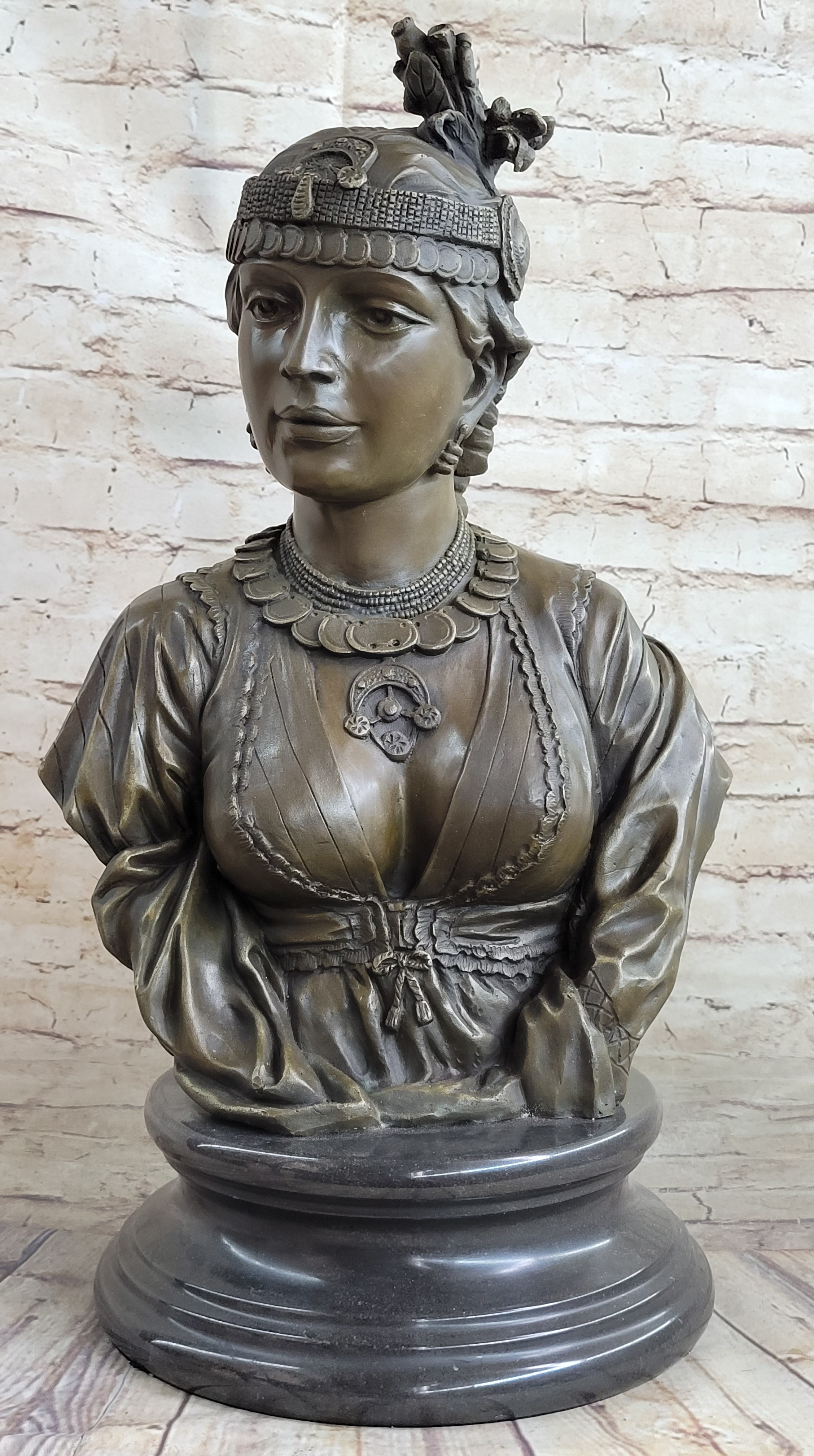 Native American Girl Bronze Bust by Villanis 19" x 11"