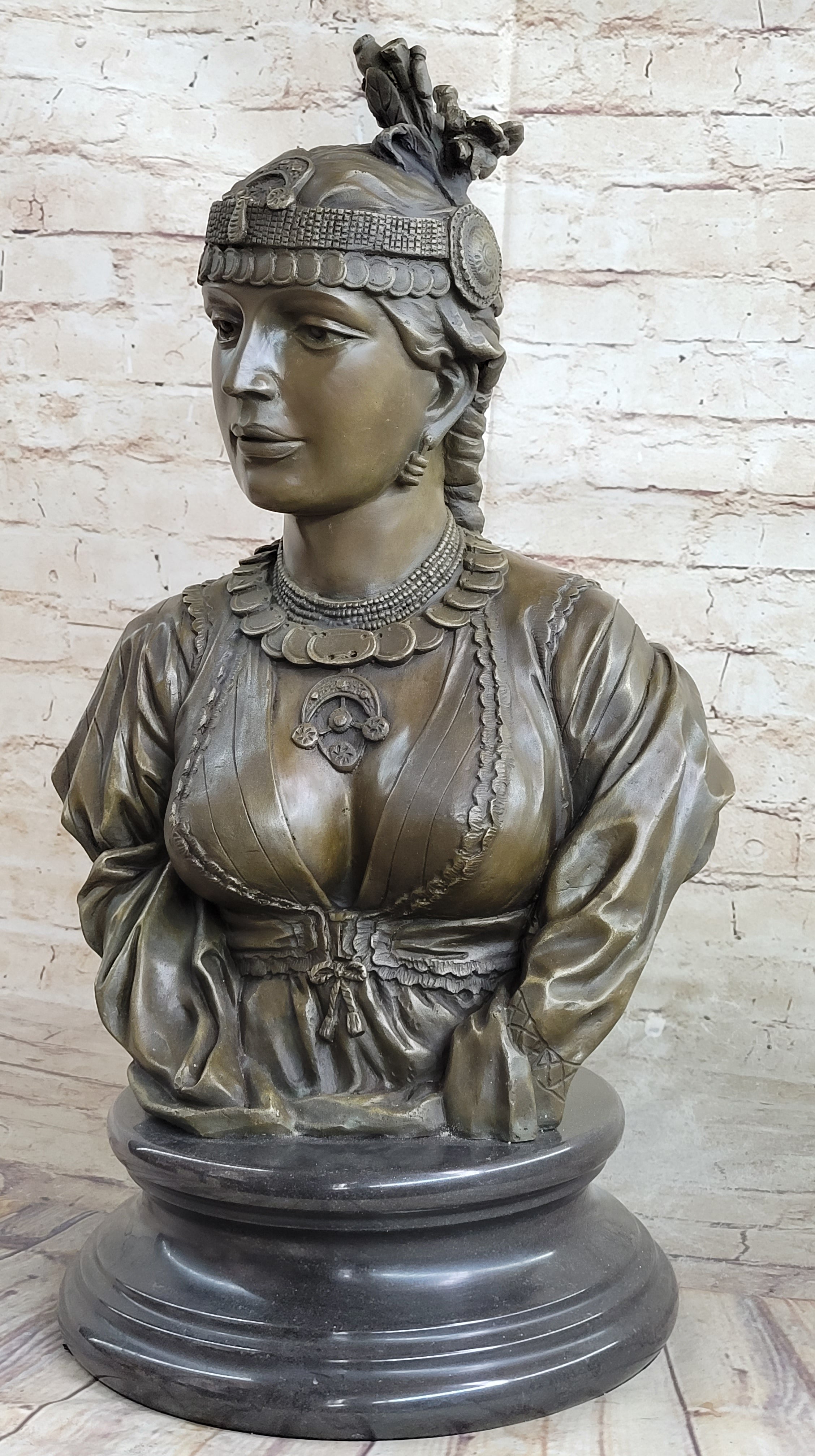 Native American Girl Bronze Bust by Villanis 19" x 11"