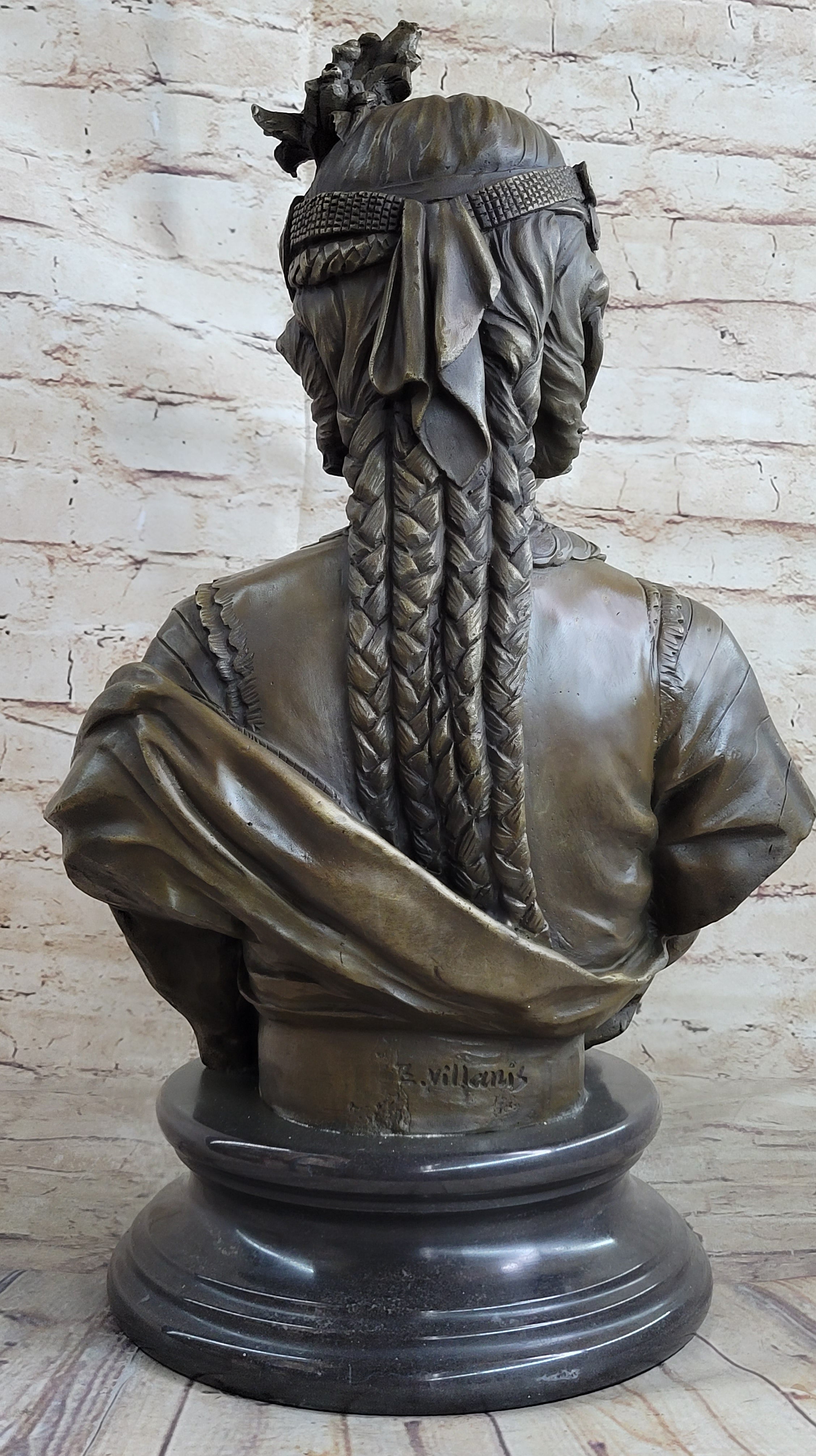 Native American Girl Bronze Bust by Villanis 19" x 11"