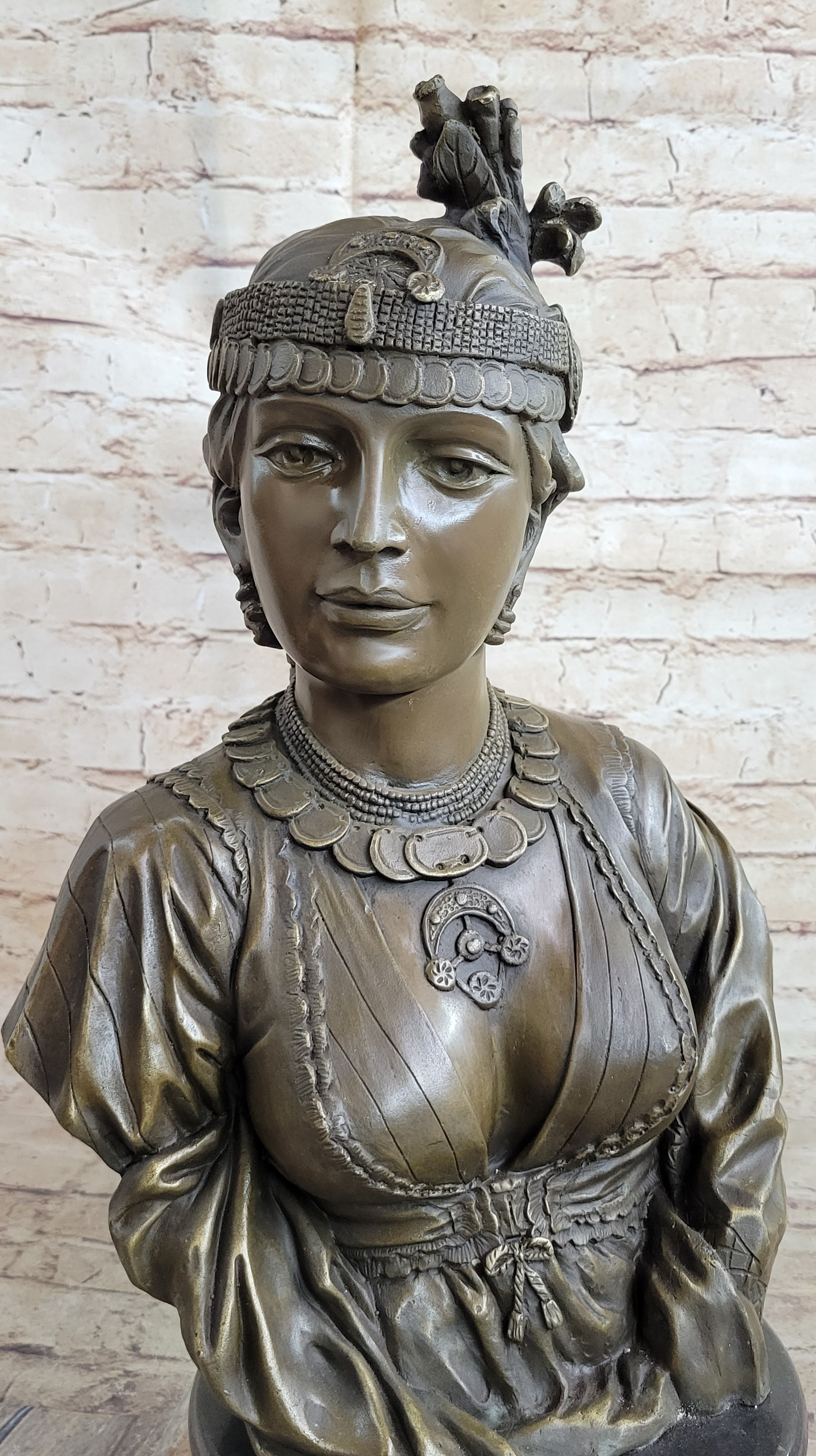 Native American Girl Bronze Bust by Villanis 19" x 11"