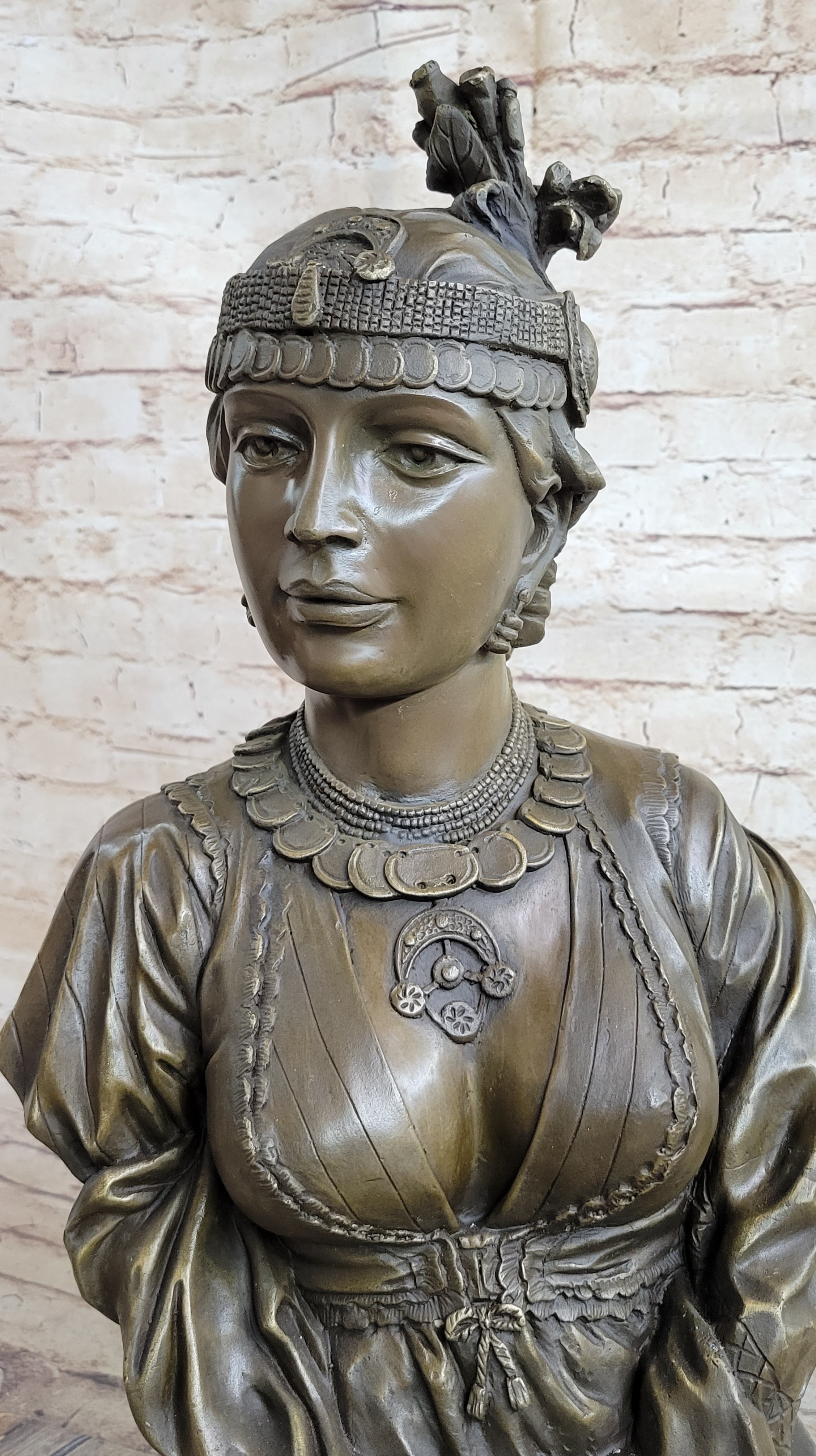 Native American Girl Bronze Bust by Villanis 19" x 11"