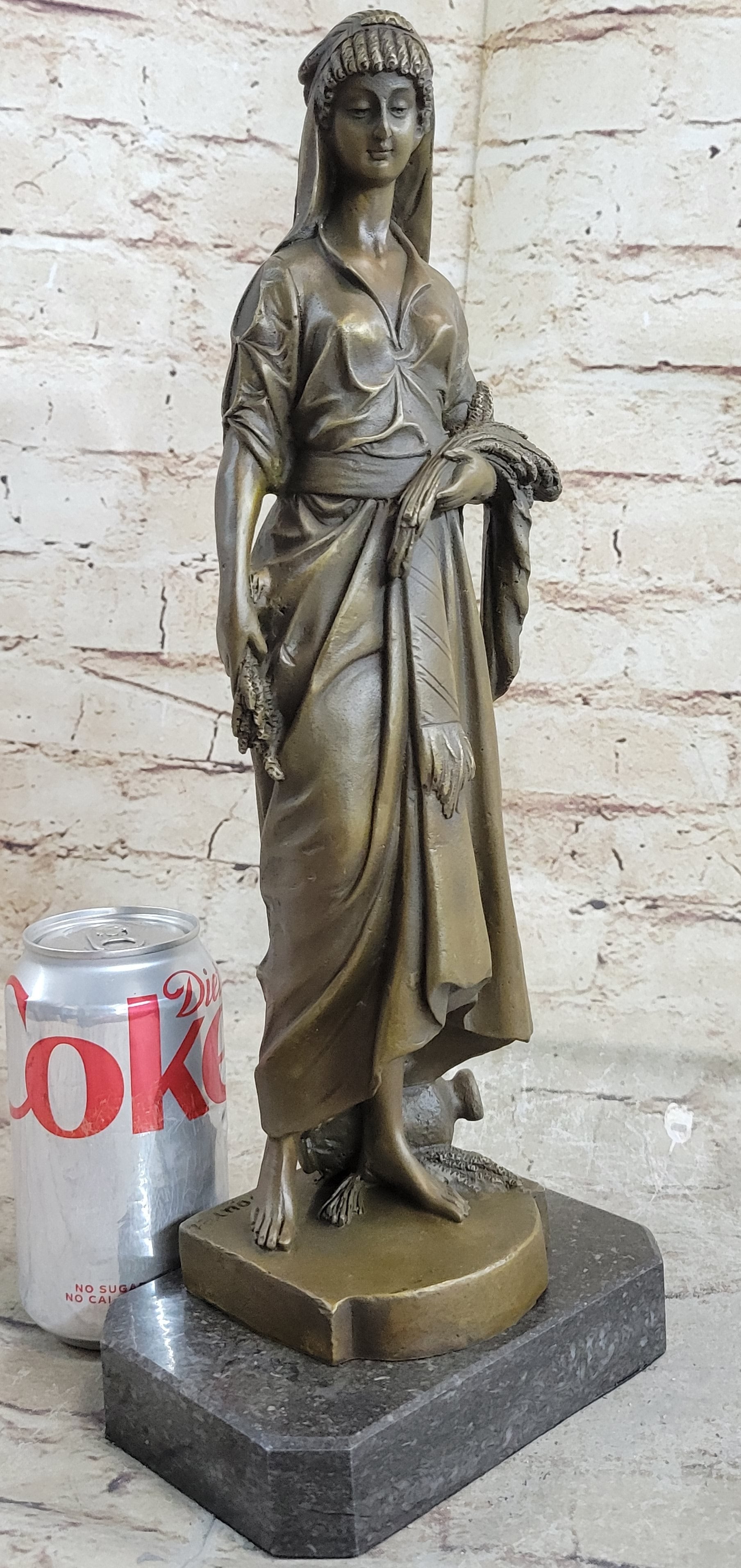 Greek Goddess Bronze Sculpture Marble Base Art Deco