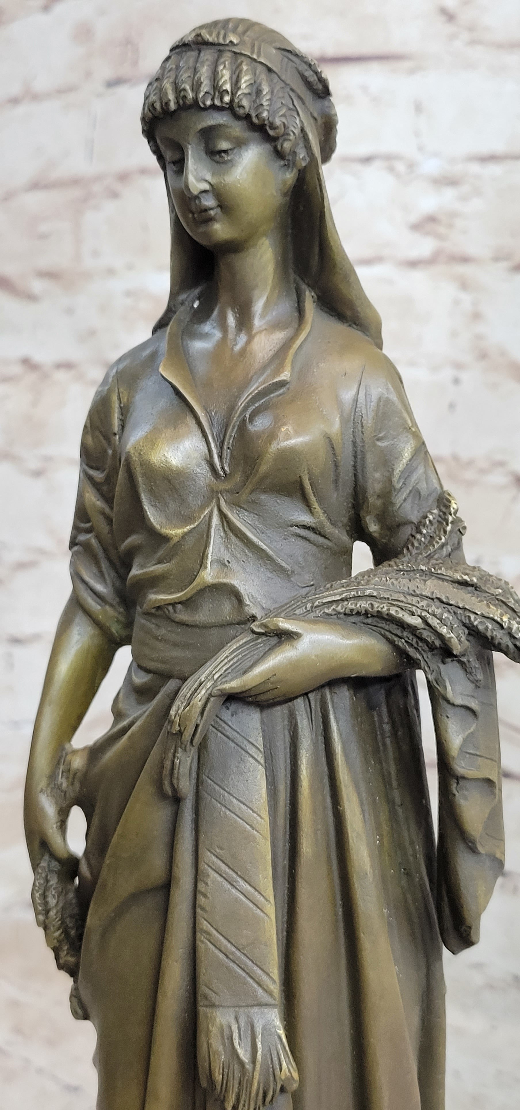 Greek Goddess Bronze Sculpture Marble Base Art Deco